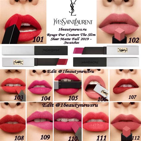 ysl rouge pur couture the slim sheer swatches 102